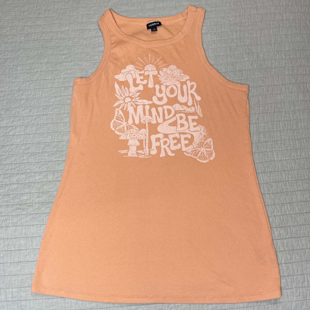 Torrid Be Free Fitted Cotton Modal Rib Crew Neck Tank in Peach Bloom Size 2